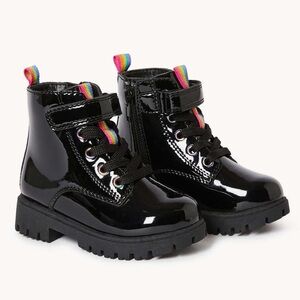 Joe Fresh Kids Black Patent Leather Boots with Rainbow Accents (Pre-Owned)